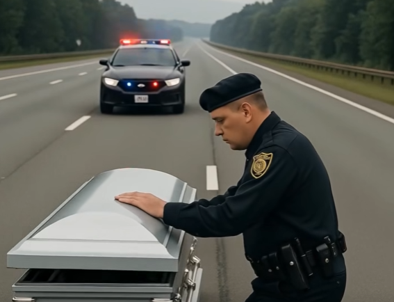 During a patrol, I noticed a white coffin in the middle of the road! I called for backup, slowly opened the coffin, and saw this inside